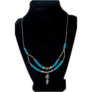 VTG Native Sterling Silver Turquoise Heishi Necklace w/ Multistone Inlay Bear